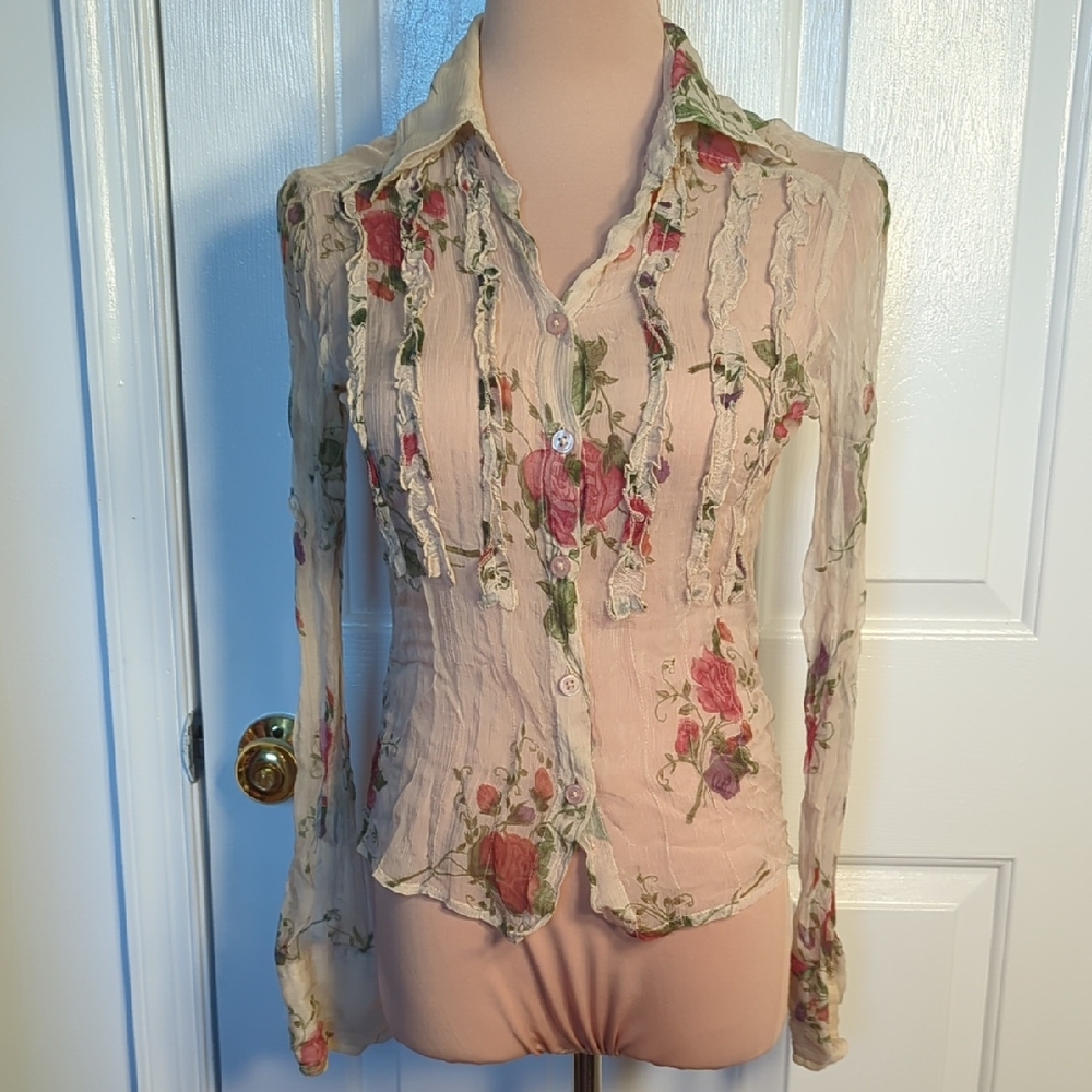 Buffalo By David Bitton Vintage Floral Sheer Button-Up Blouse